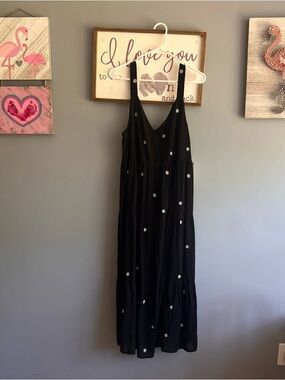 Karen Kane Women’s Black Fully Lined Embroidered with Daisies Maxi Dress -SZ Lrg